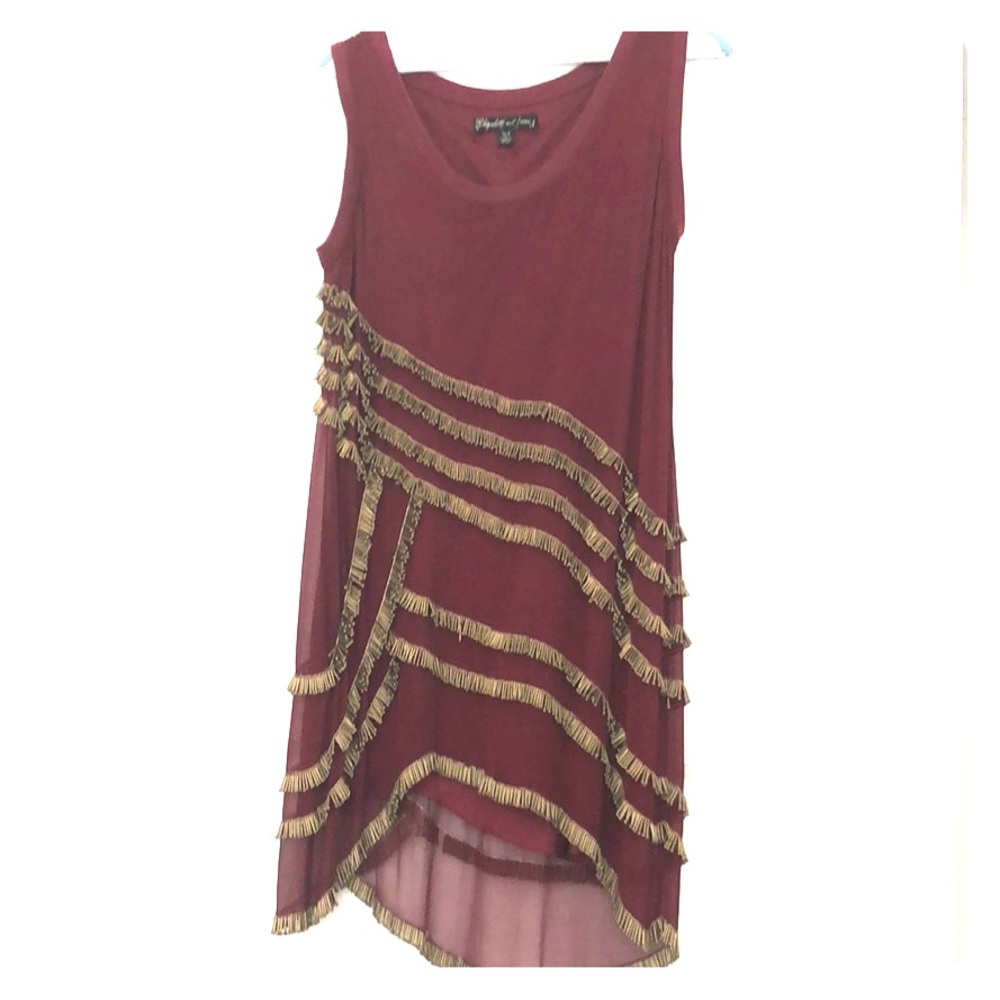 Elizabeth and James  silk gold bead fringe dress
